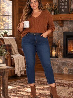 Old Navy Jeans Plus Size 30 Dark Blue Mid Rise Power Slim Straight Stretch🆕🍂